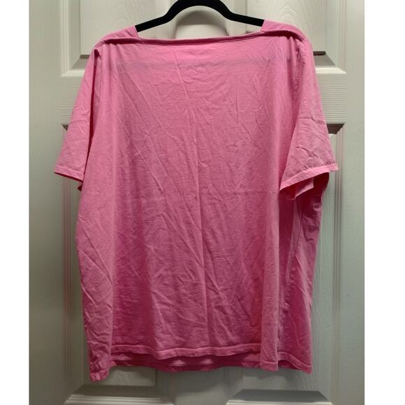 Talbots Women's Plus Size 2X Pink Square Neck Short Sleeve Pima Cotton T-Shirt - Picture 2 of 3